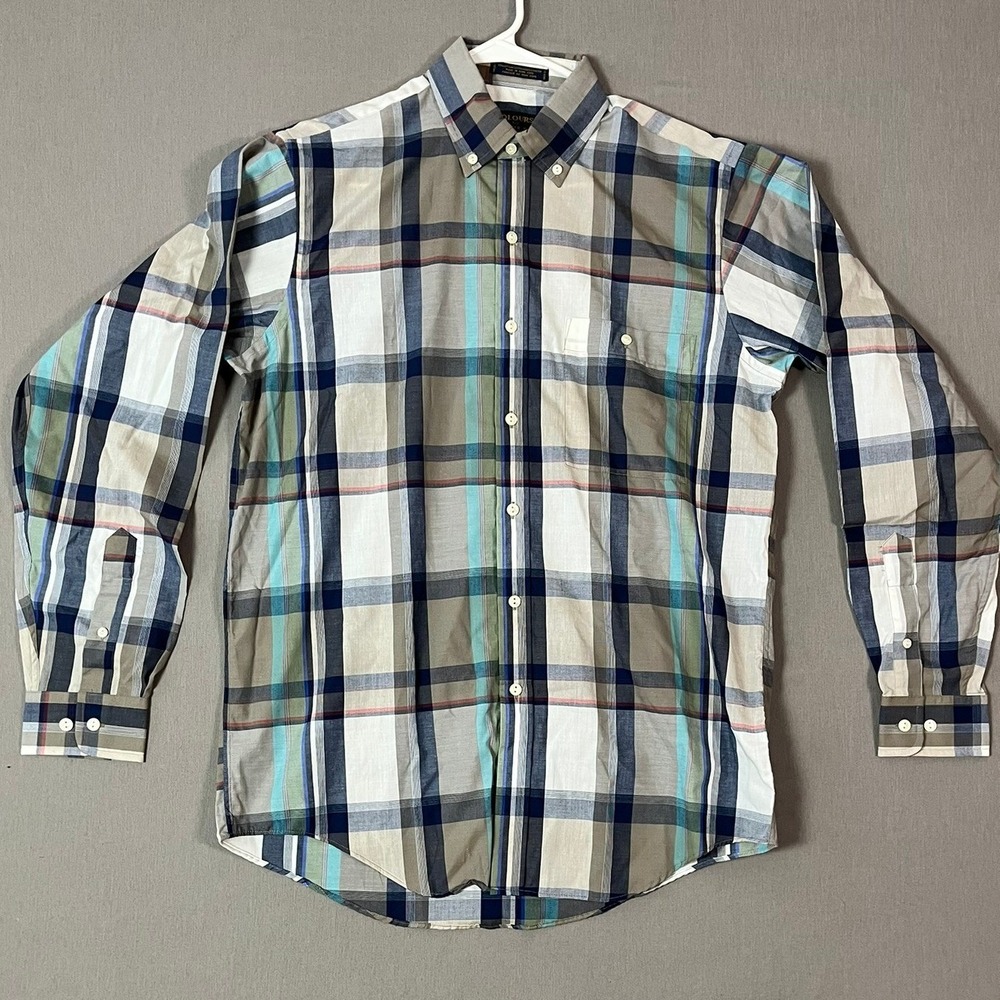 Colours by Alexander Julian VTG Shirt M Cotton Blend Plaid Multi Long Sleeve NEW